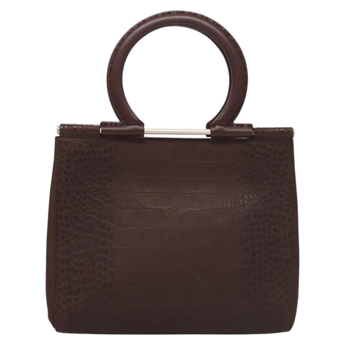 Salvatore Ferragamo Gancini handbag Leather, BROWN, LEATHER, Handbag