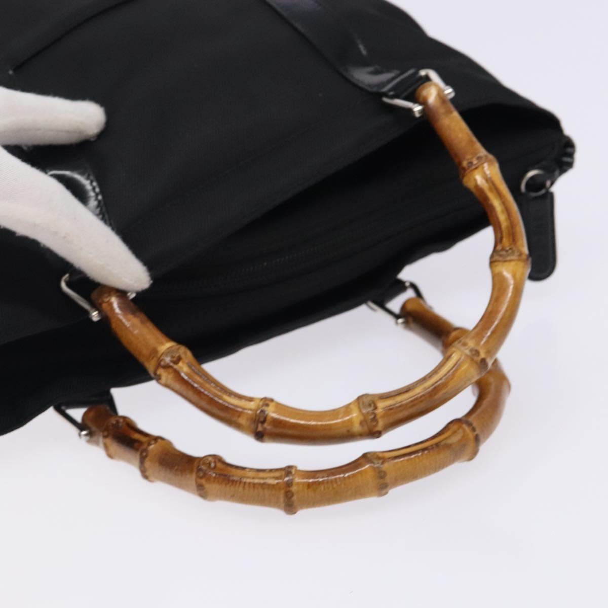 Gucci Vintage Bamboo Handle Tote Nylon, Black, Nylon, Tote Bag