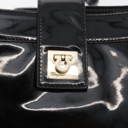 Salvatore Ferragamo Gancini Shoulder Bag Patent Leather, Black, Patent Leather, Shoulder Bag