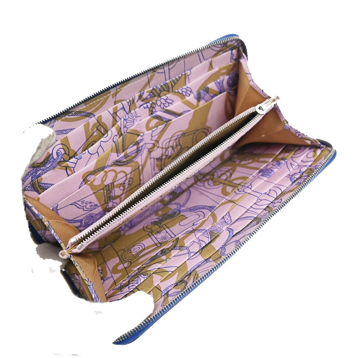 Hermes Azap Zip Around Wallet Silk'in Epsom, Blue, Leather, Wallet