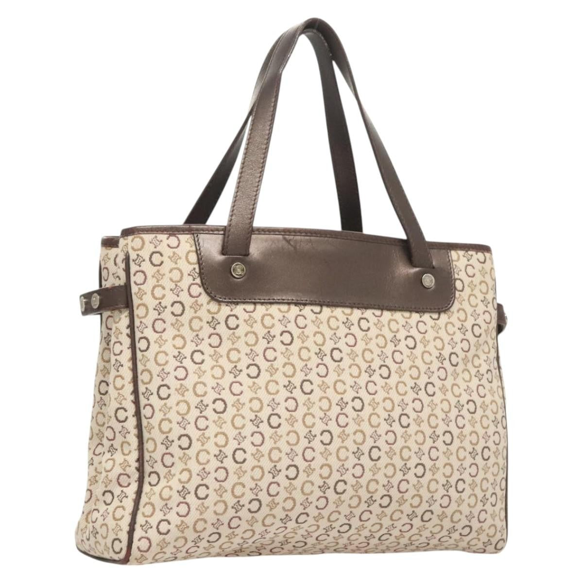 Celine Vintage Macadam Handbag Canvas, BEIGE, CANVAS, Handbag