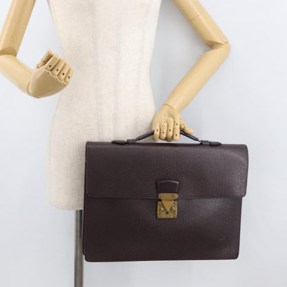 Louis Vuitton Serviette Kourad Briefcase Taiga Leather, Burgundy, Leather, Briefcase