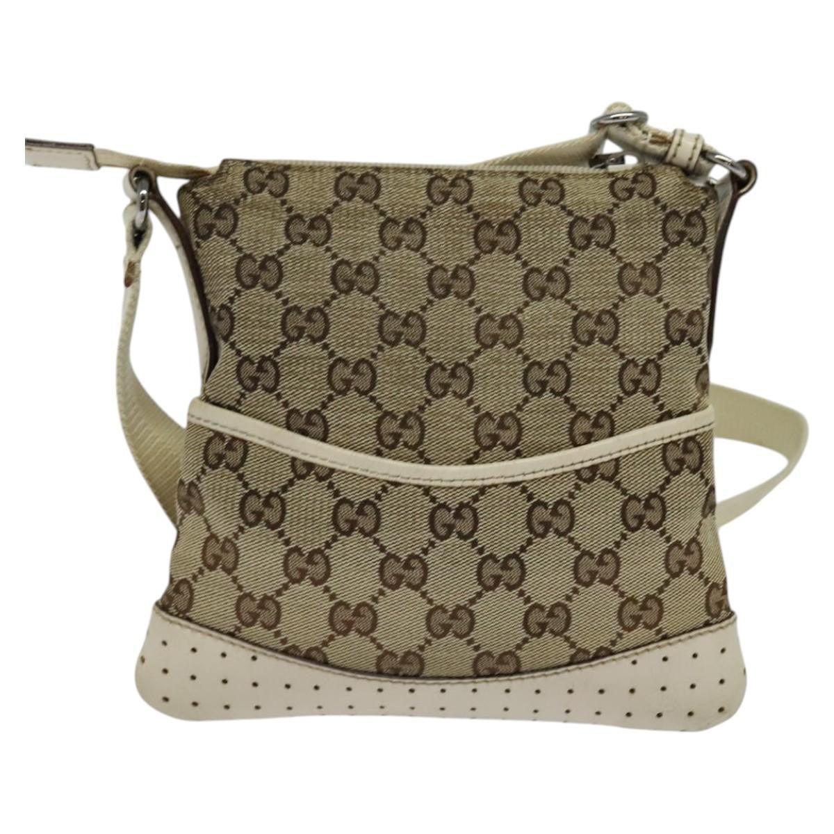Gucci Zip Messenger Bag GG Canvas with Perforated Leather, BEIGE, CANVAS, Crossbody bag