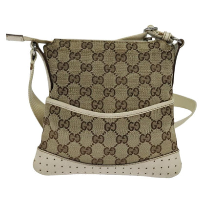 Gucci Zip Messenger Bag GG Canvas with Perforated Leather, BEIGE, CANVAS, Crossbody bag