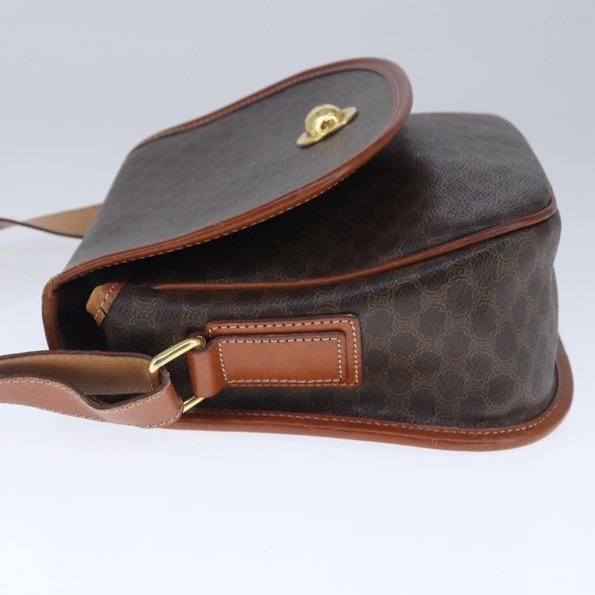 Celine Vintage Macadam Shoulder Bag Canvas and Leather, Brown, Canvas, Shoulder Bag