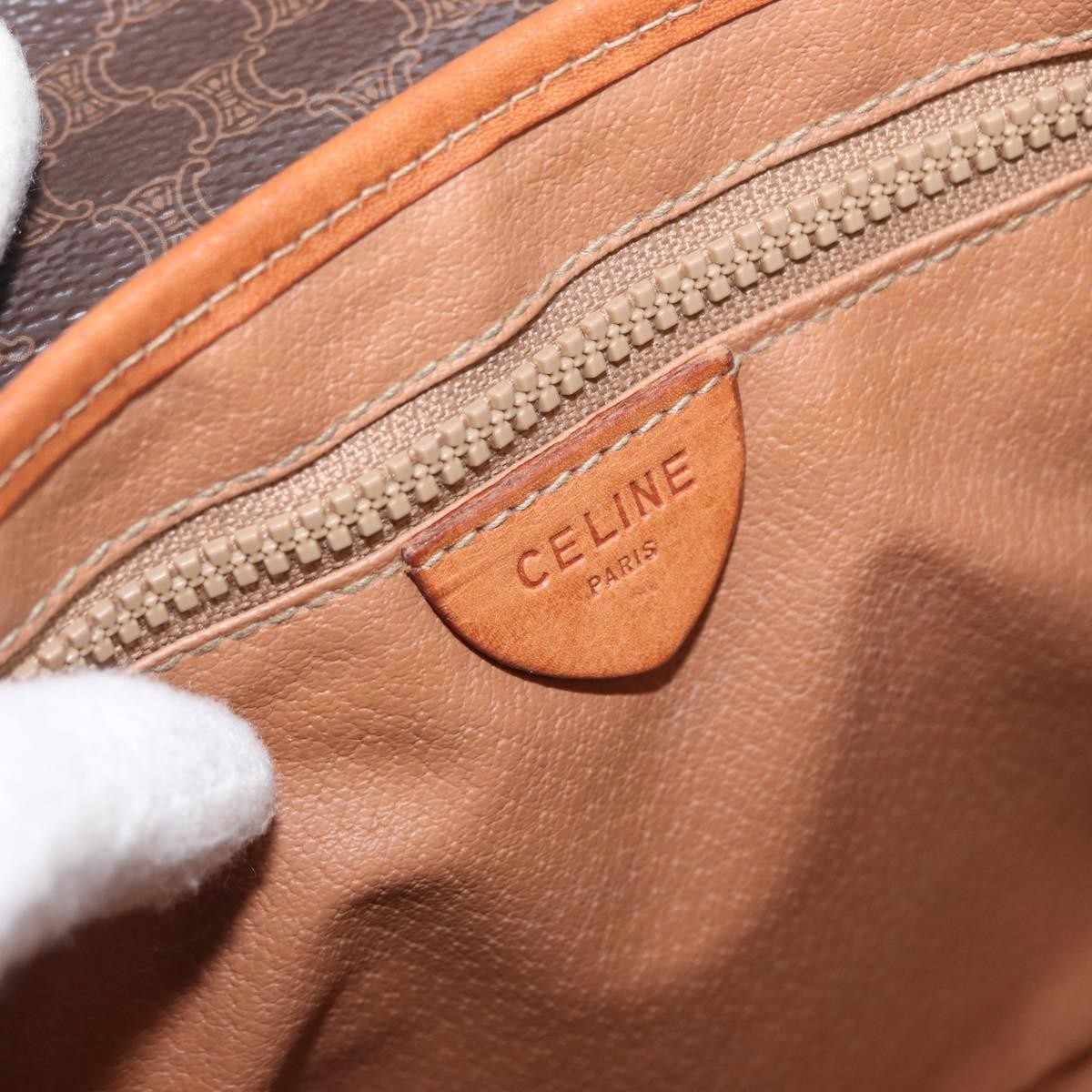 Celine Vintage Macadam Shoulder Bag Canvas and Leather, BROWN, CANVAS, Shoulder bag