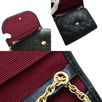 Chanel Vintage Round Flap Bag Quilted Lambskin, BLACK, LEATHER, Handbag