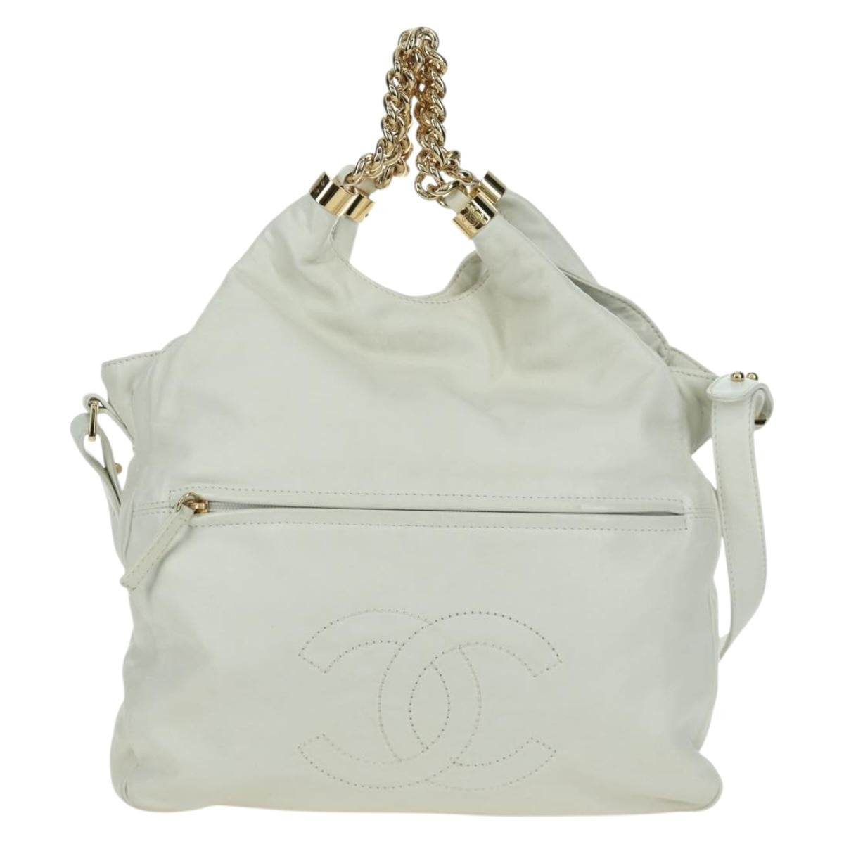 Chanel Rodeo Drive Hobo Leather, WHITE, LEATHER, Handbag