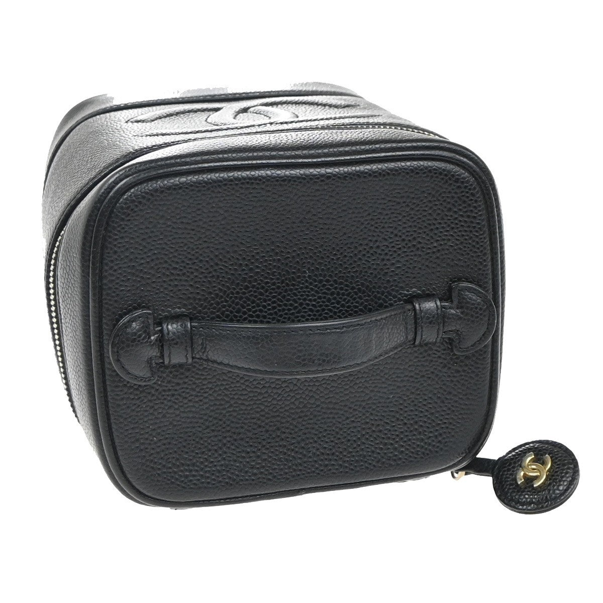 Chanel Vintage Timeless Cosmetic Case Caviar, BLACK, LEATHER, Handbag