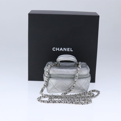 Chanel Classic Vanity Case with Chain Quilted Caviar, Silver, Leather, Shoulder Bag