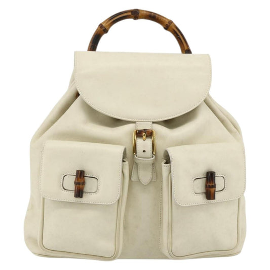 Gucci Vintage Bamboo Backpack Leather, White, Leather, Backpack
