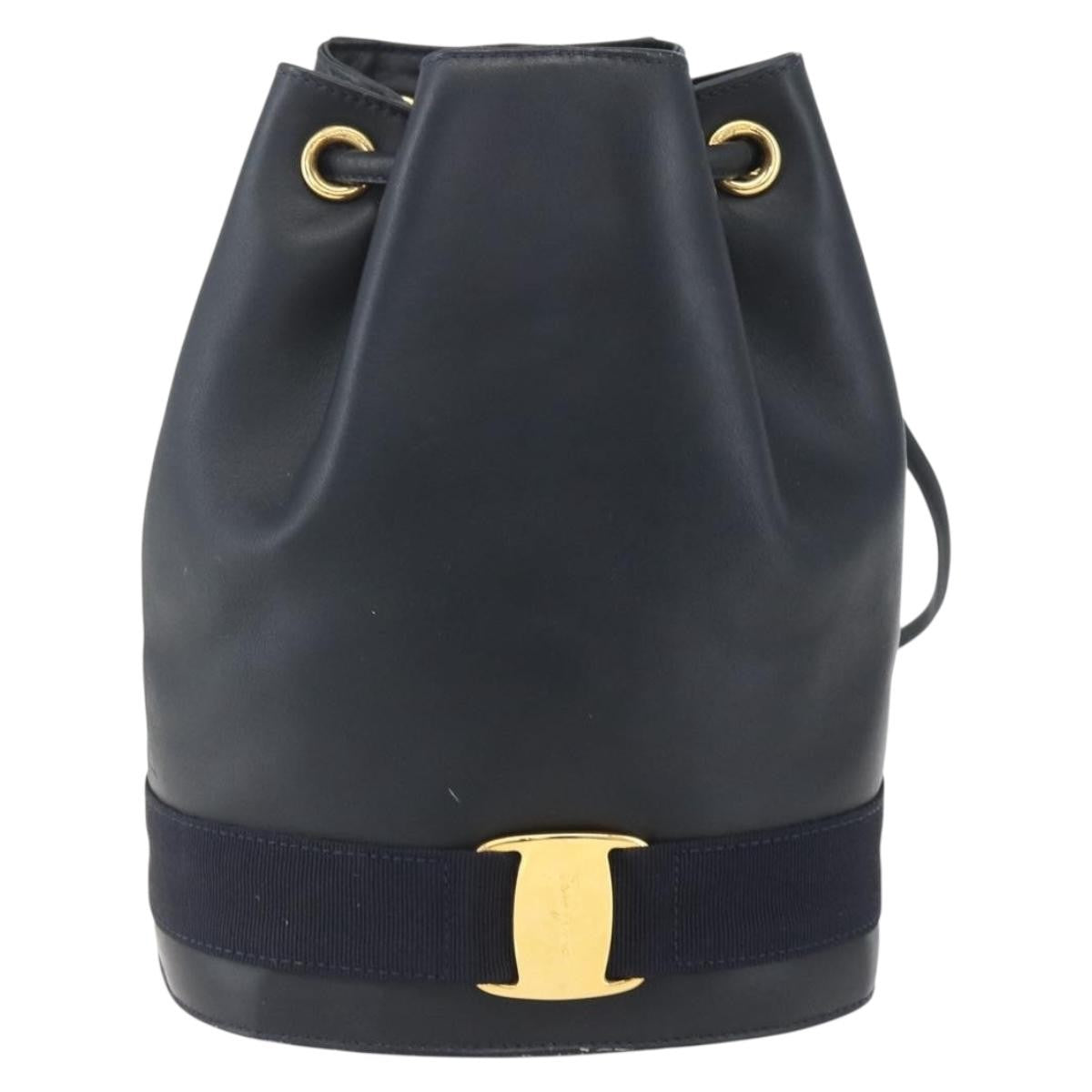 Salvatore Ferragamo Vala Backpack Leather, NAVY, LEATHER, Backpack
