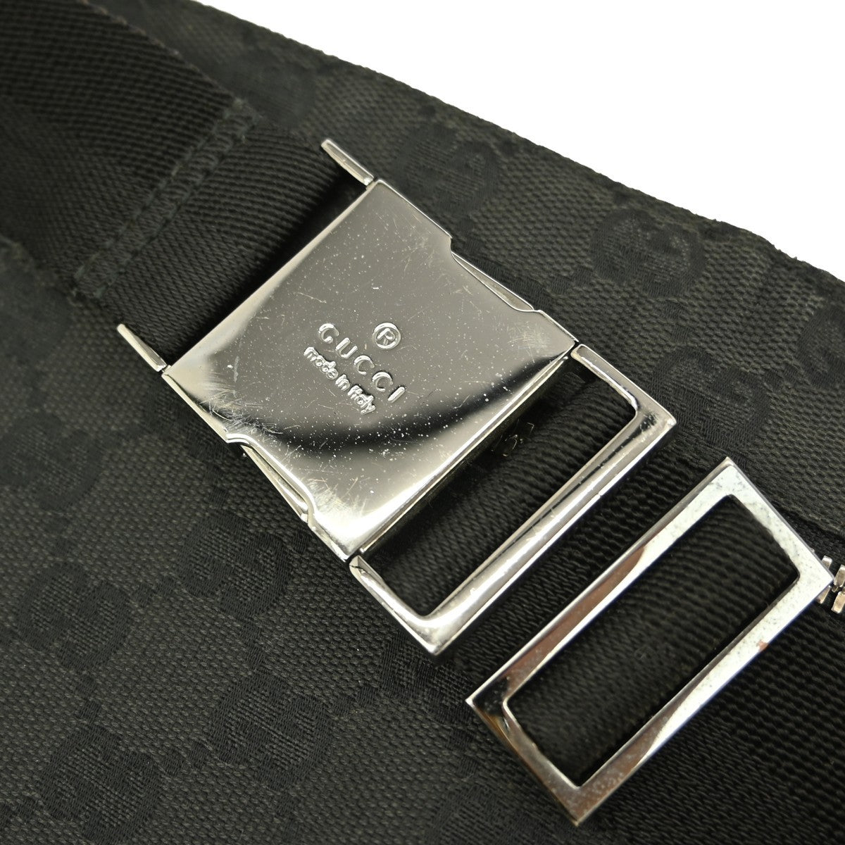 Gucci Vintage Double Belt Bag GG Canvas with Leather, BLACK, CANVAS, Shoulder bag