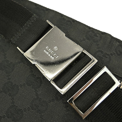Gucci Vintage Double Belt Bag GG Canvas with Leather, BLACK, CANVAS, Shoulder bag