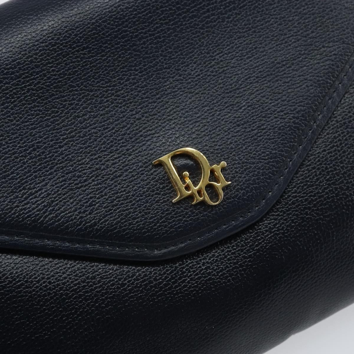 Christian Dior Vintage Chain Flap Shoulder Bag Leather, NAVY, LEATHER, Shoulder bag