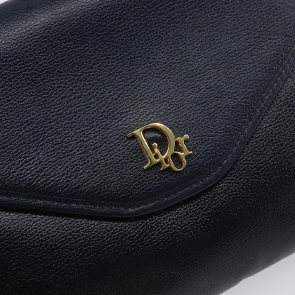 Christian Dior Vintage Chain Flap Shoulder Bag Leather, NAVY, LEATHER, Shoulder bag