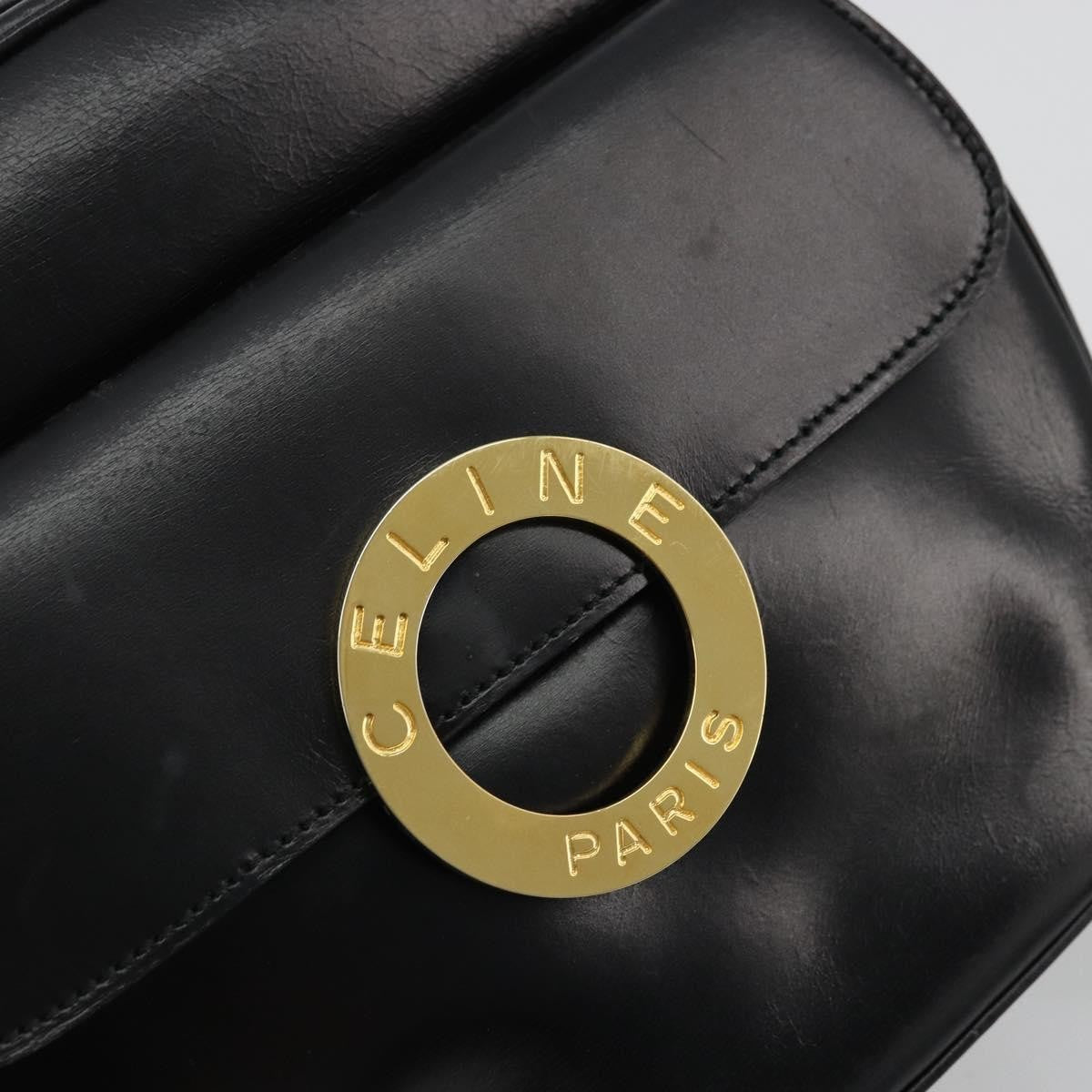Celine Circle Logo Shoulder Bag Leather, Black, Leather, Shoulder Bag