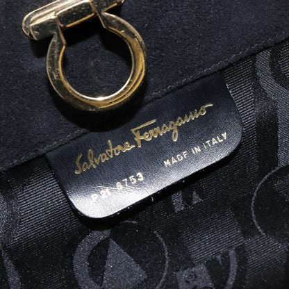 Salvatore Ferragamo Gancini Chain Shoulder Bag Suede, BLACK, SUEDE, Shoulder bag