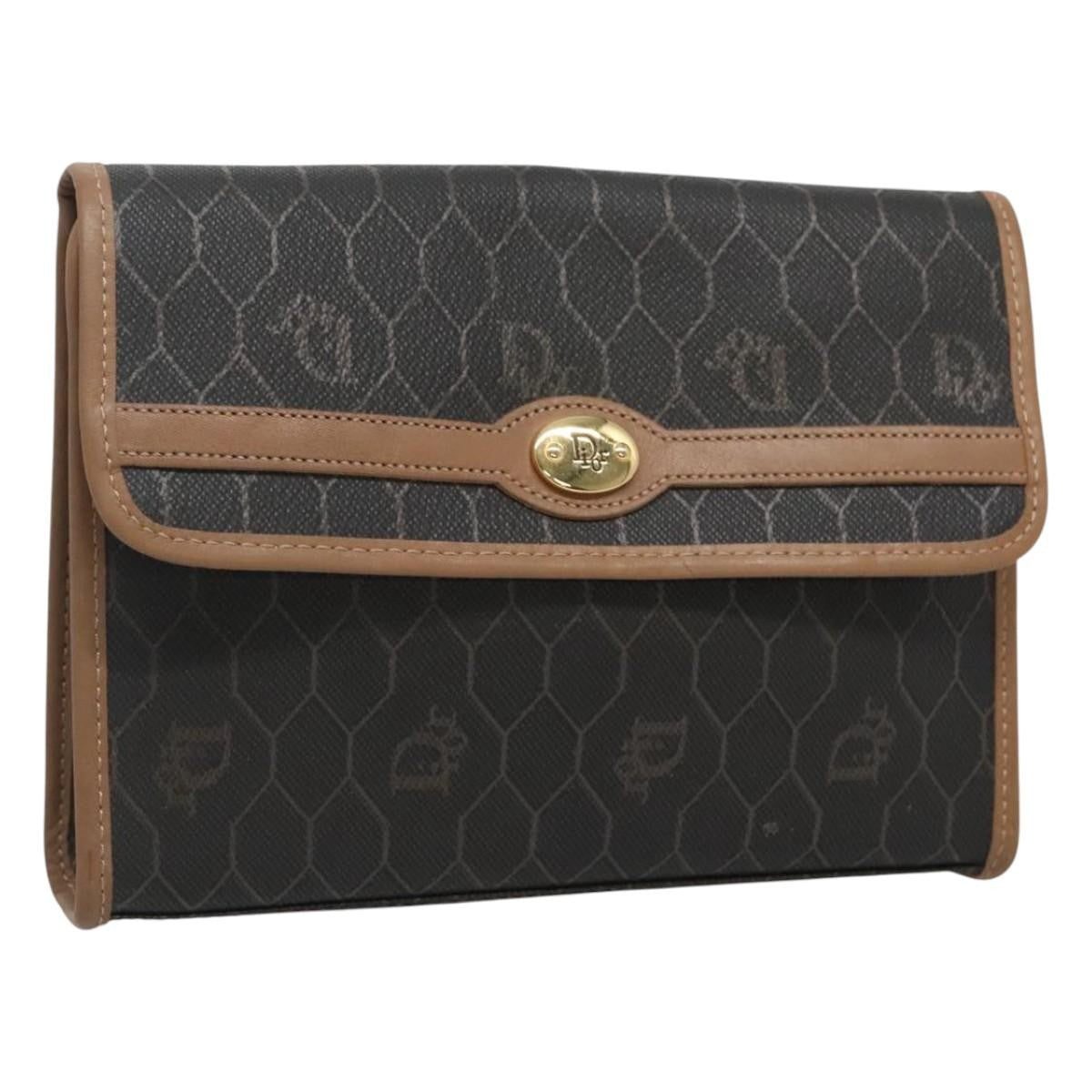 Christian Dior Vintage Honeycomb chain Canvas, BLACK, PVC, Clutche & pouche