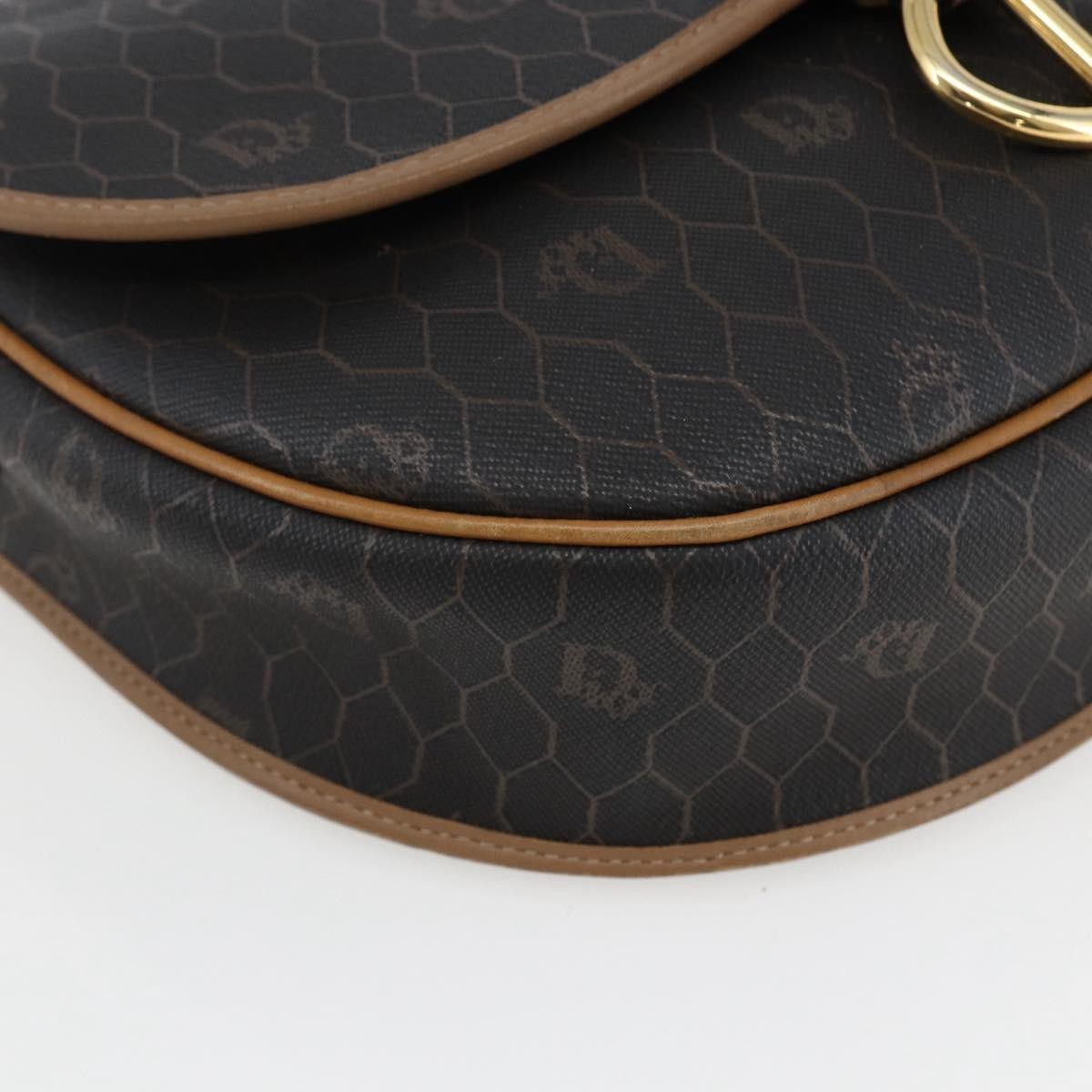 Christian Dior Vintage Honeycomb Shoulder Bag Canvas and Leather, BLACK, CANVAS, Shoulder bag