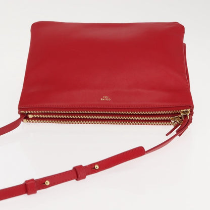 Celine Trio Crossbody Bag Leather, RED, LEATHER, Crossbody bag