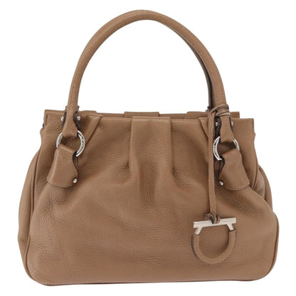 Salvatore Ferragamo Gancini handbag Leather, BROWN, LEATHER, Handbag