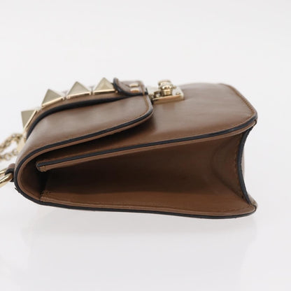 Valentino Garavani Rolling Rockstud Glam Lock Shoulder Bag Leather, BROWN, LEATHER, Shoulder bag