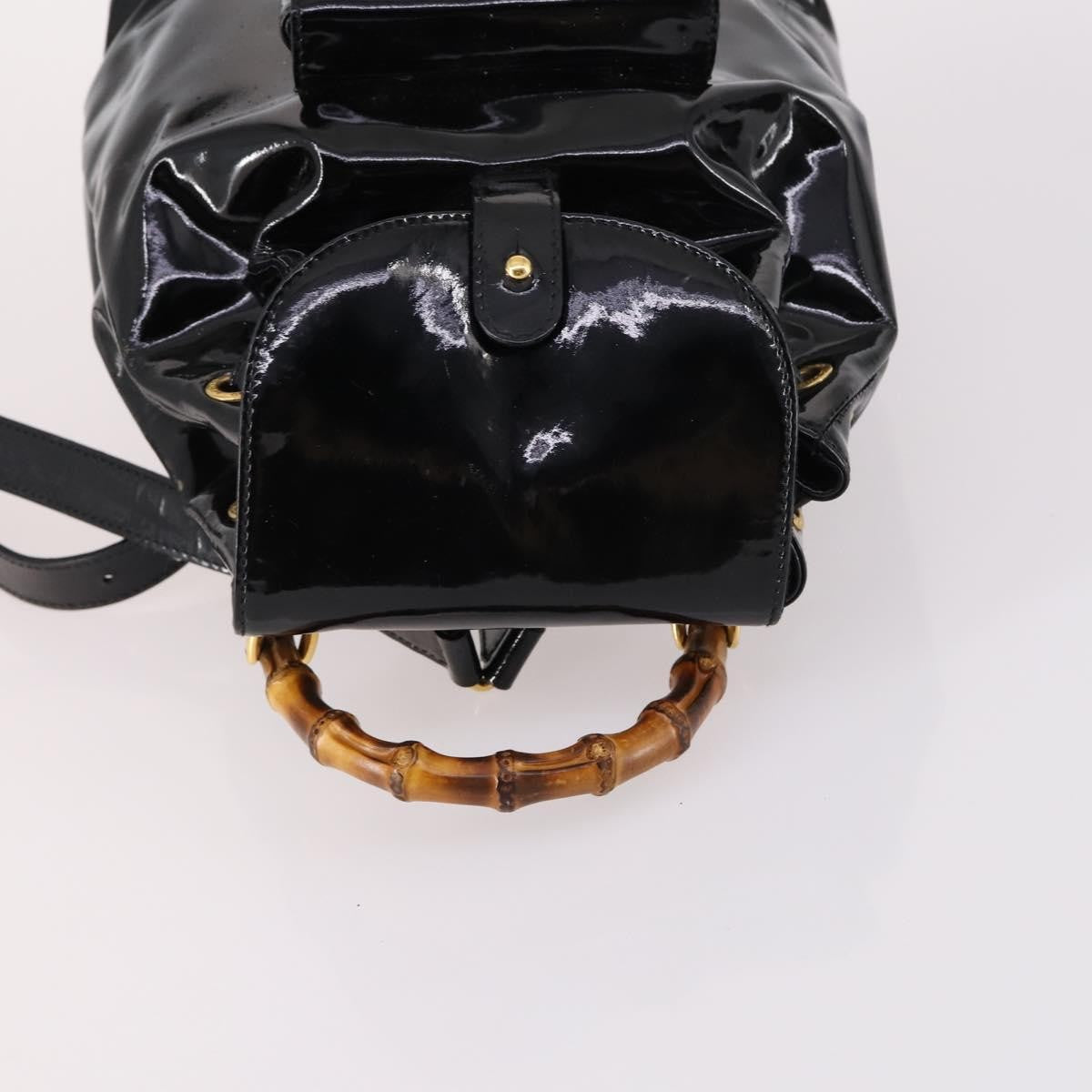 Gucci Vintage Bamboo Backpack Patent, BLACK, PATENT_LEATHER, Backpack