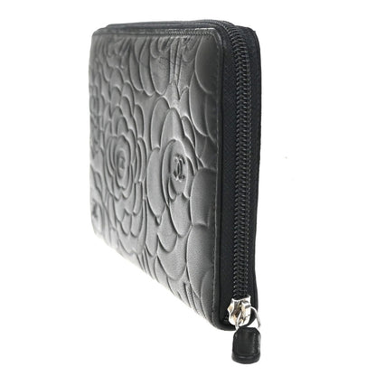 Chanel Camellia Zip Around Organizer Leather, Black, Leather, Wallet