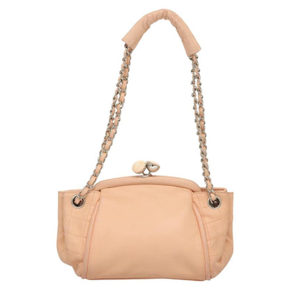 Chanel Kisslock Accordion Handbag Leather, PINK, LEATHER, Shoulder bag