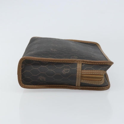 Christian Dior Vintage Honeycomb Zip Pouch Canvas and Leather, BLACK, CANVAS, Clutche & pouche