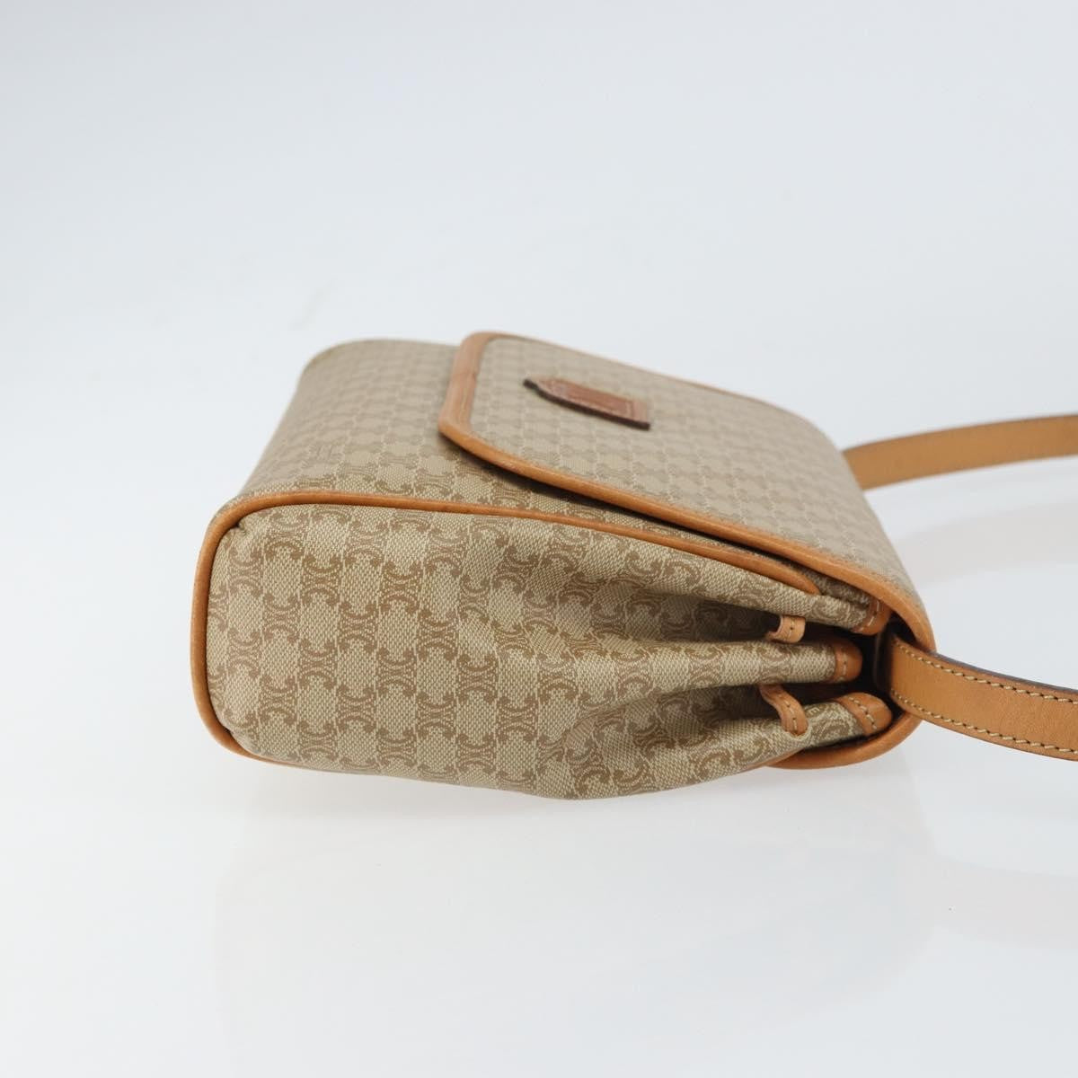 Celine Vintage Macadam Shoulder Bag Canvas and Leather, BEIGE, CANVAS, Shoulder bag