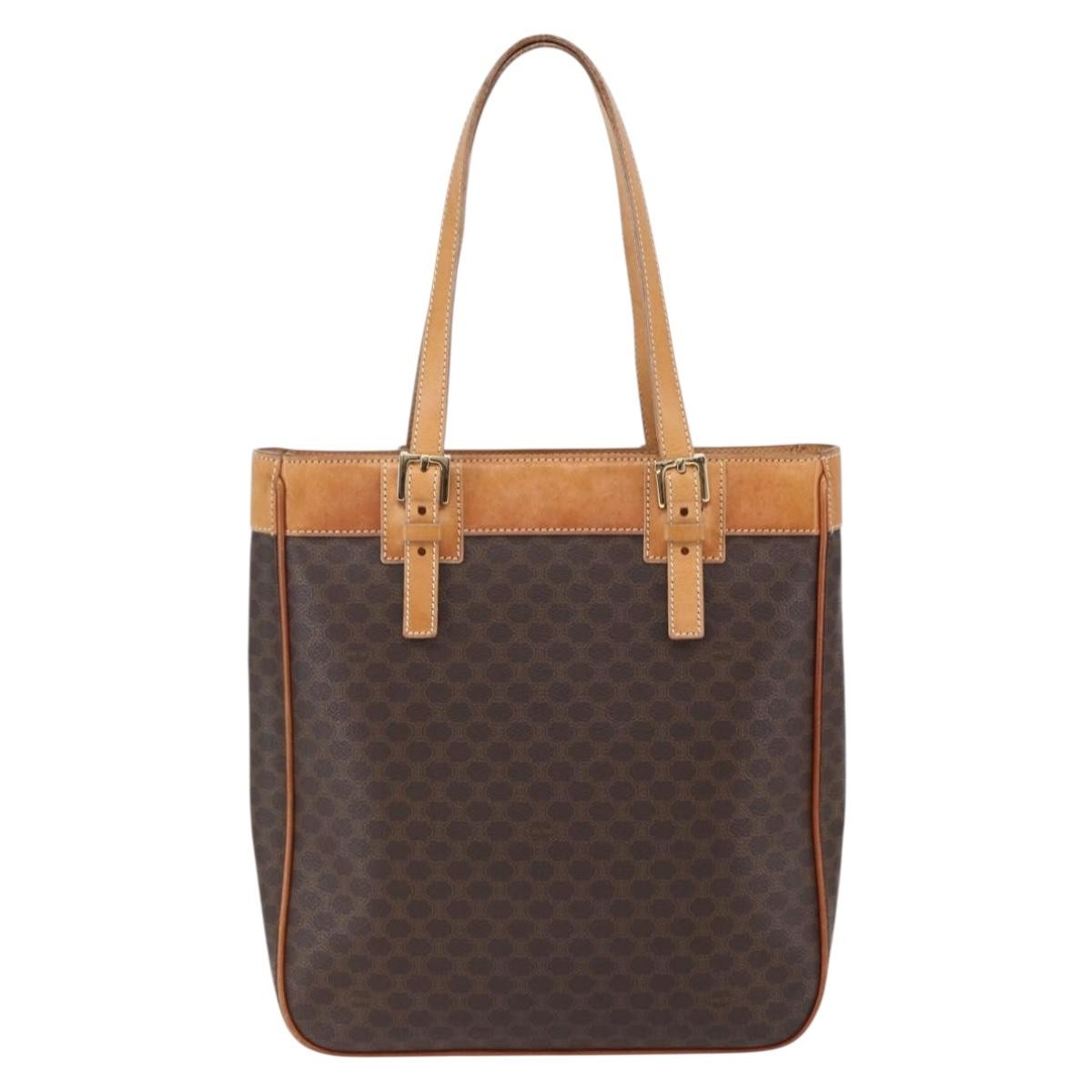 Celine Vintage Macadam Handbag Canvas and Leather, BROWN, CANVAS, Handbag