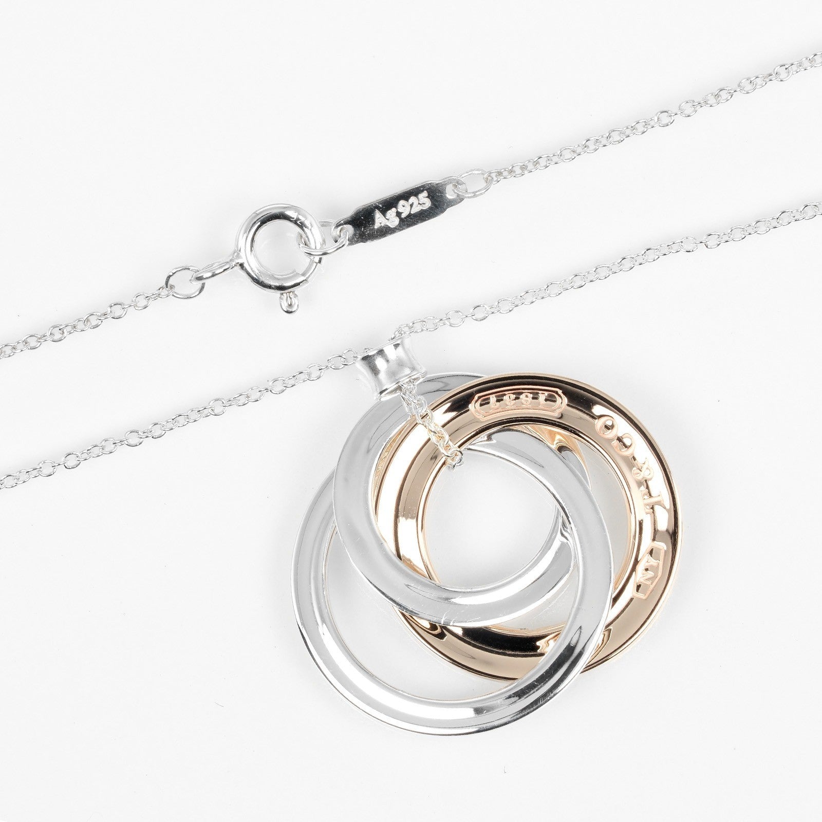 Tiffany & Co. 1837 Interlocking Circles Pendant Necklace Sterling Silver and Rubedo, SILVER, SILVER, Necklace