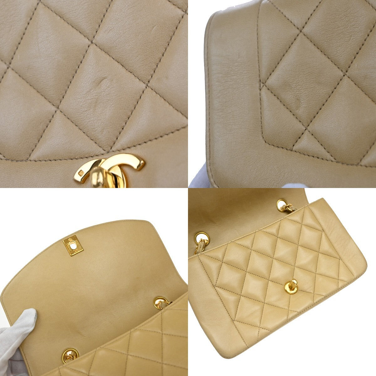 Chanel Vintage Diana Flap Bag Quilted Lambskin, BEIGE, LEATHER, Shoulder bag