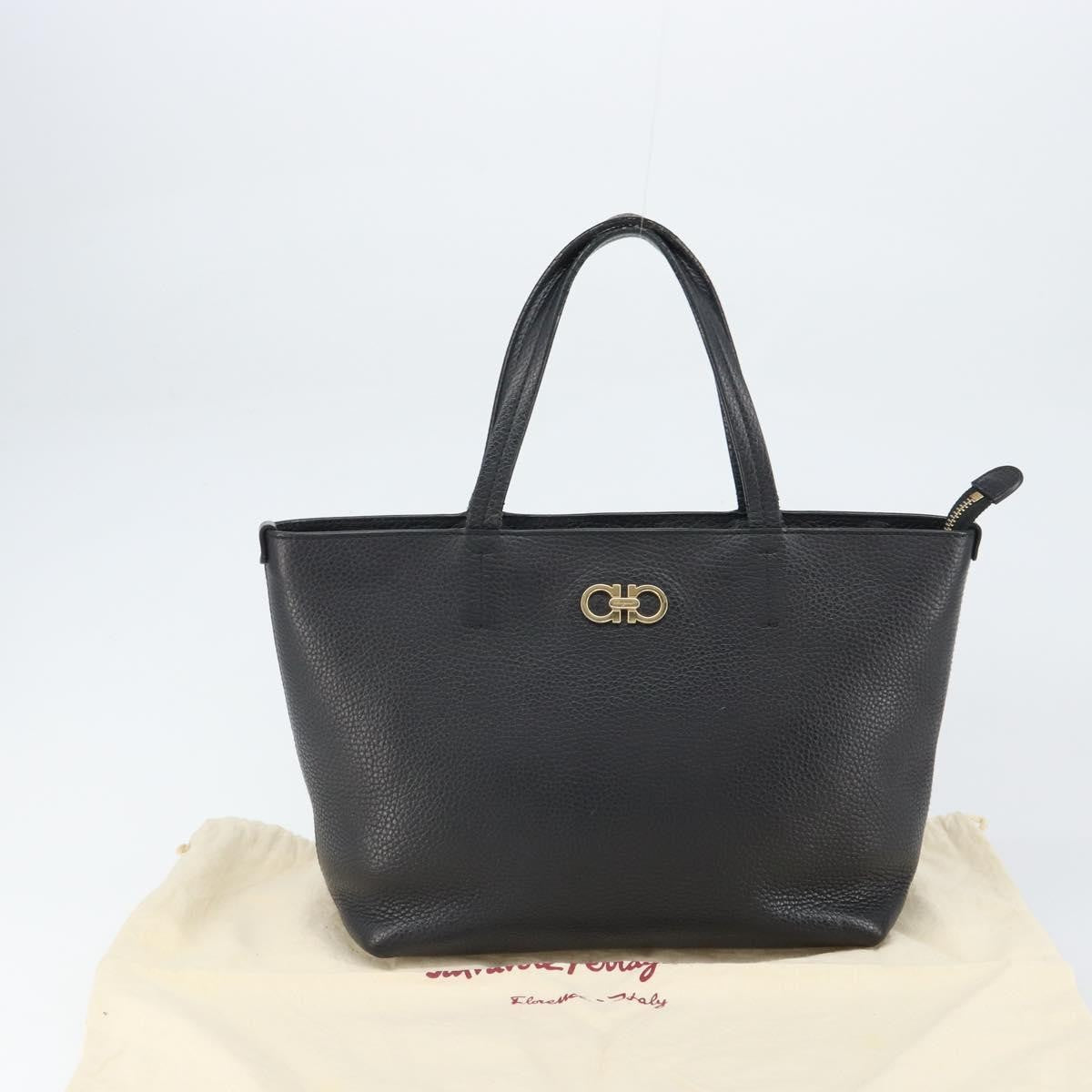 Salvatore Ferragamo Gancini Tote Leather, BLACK, LEATHER, Tote bag