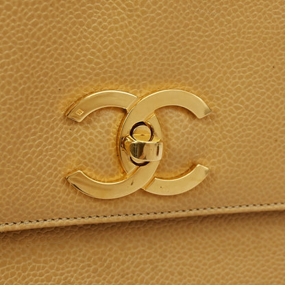 Chanel Vintage CC Front Pocket shoulder Bag Calfskin Leather, BEIGE, CALFSKIN, Shoulder bag