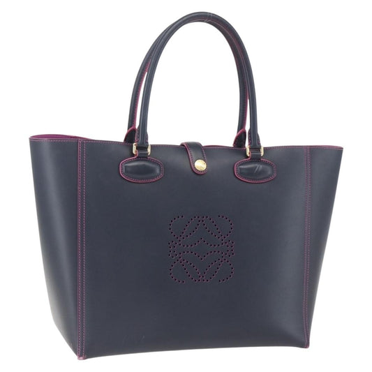 Loewe Leo Shopper Tote Perforated Leather, NAVY, LEATHER, Tote bag