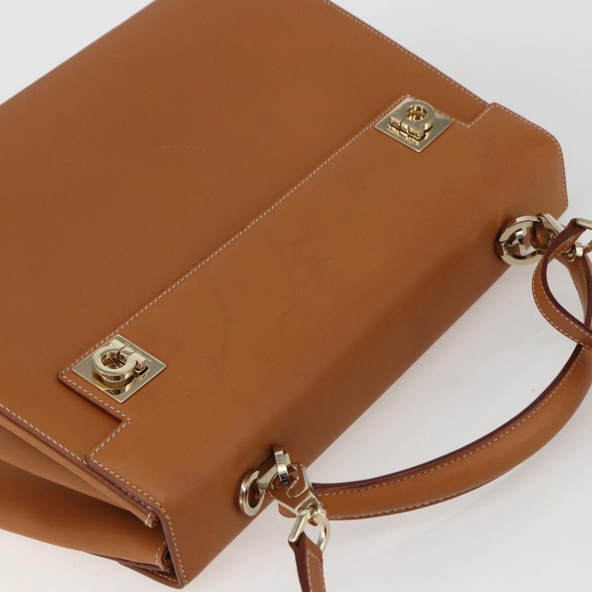 Salvatore Ferragamo Gancini handbag Leather, BROWN, LEATHER, Handbag