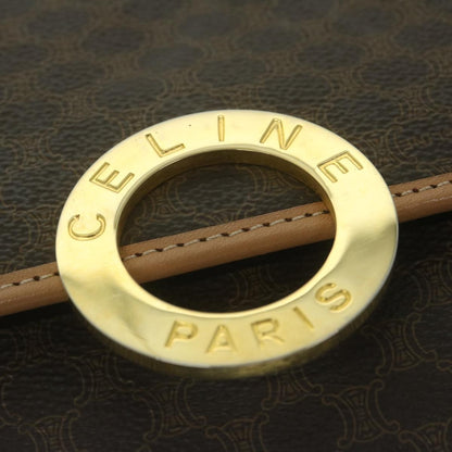 Celine Vintage Macadam Circle Logo Shoulder Bag Canvas and Leather, Brown, Canvas, Shoulder Bag