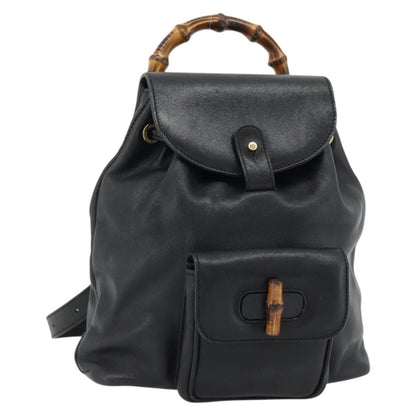Gucci Vintage Bamboo Backpack Leather, Black, Leather, Backpack