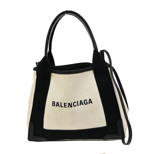 Balenciaga Navy Cabas Canvas with Leather, NAVY, CANVAS, Tote bag
