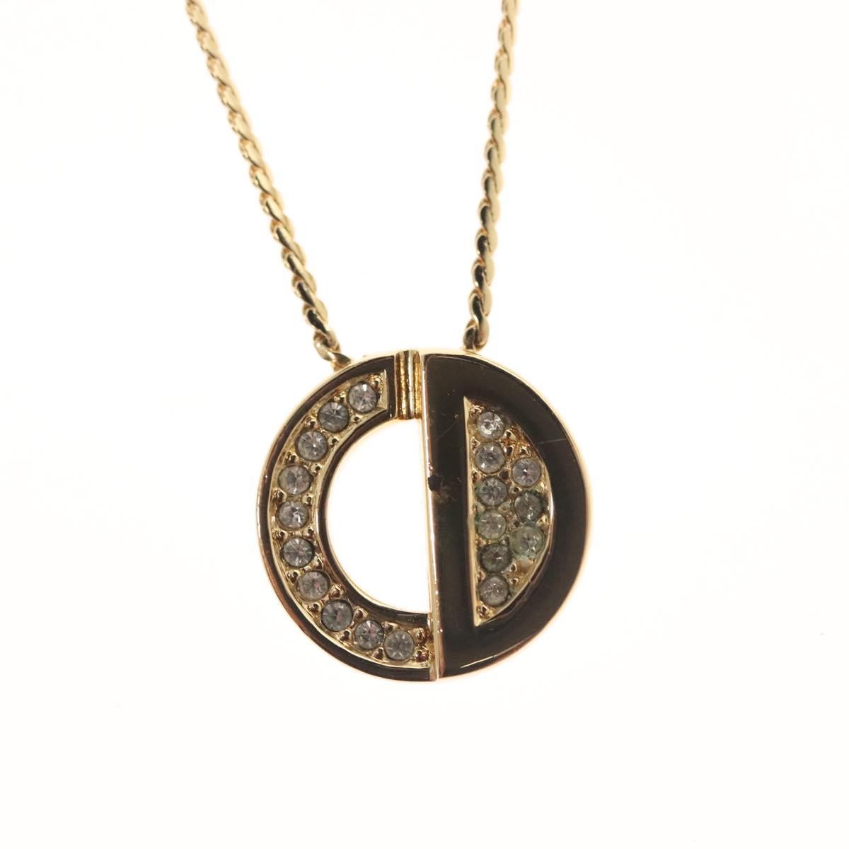 Christian Dior CD Pendant Necklace Metal and Crystals, GOLD, METAL, Necklace