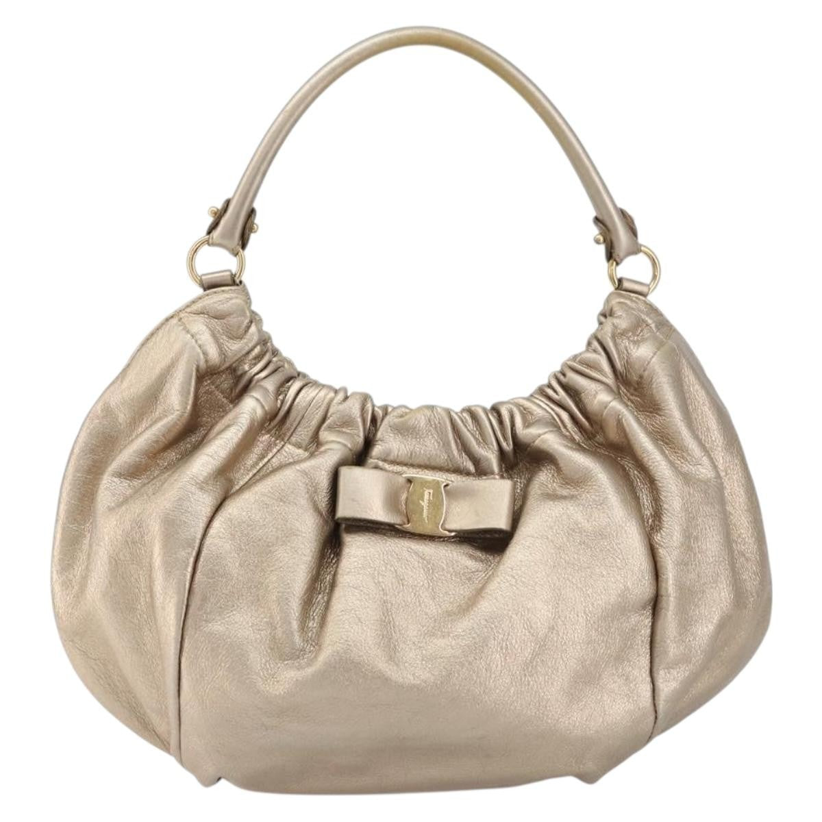 Salvatore Ferragamo Vala Handbag Leather, GOLD, LEATHER, Handbag