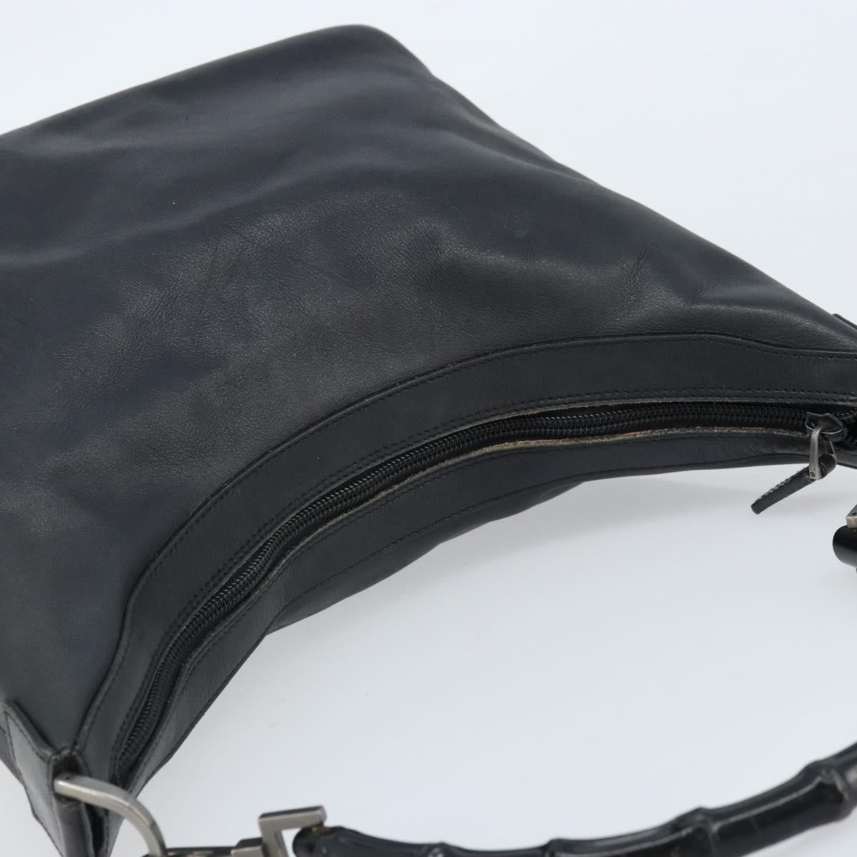 Gucci Vintage Bamboo Hobo Leather, BLACK, LEATHER, Handbag