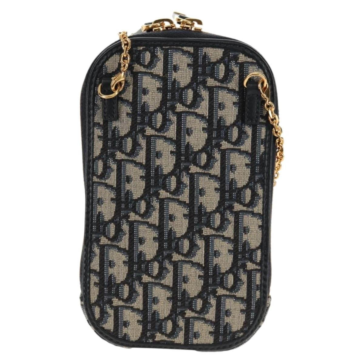 Christian Dior 30 Montaigne Phone Holder on Chain Oblique Canvas, NAVY, CANVAS, Clutche & pouche