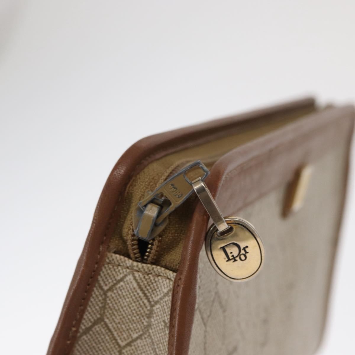 Christian Dior Vintage Honeycomb Zip Pouch Canvas and Leather, BEIGE, CANVAS, Clutche & pouche
