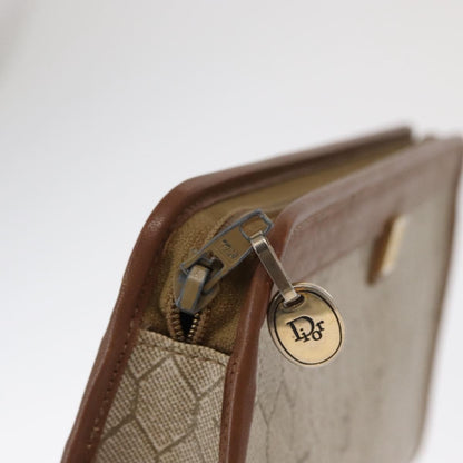 Christian Dior Vintage Honeycomb Zip Pouch Canvas and Leather, BEIGE, CANVAS, Clutche & pouche