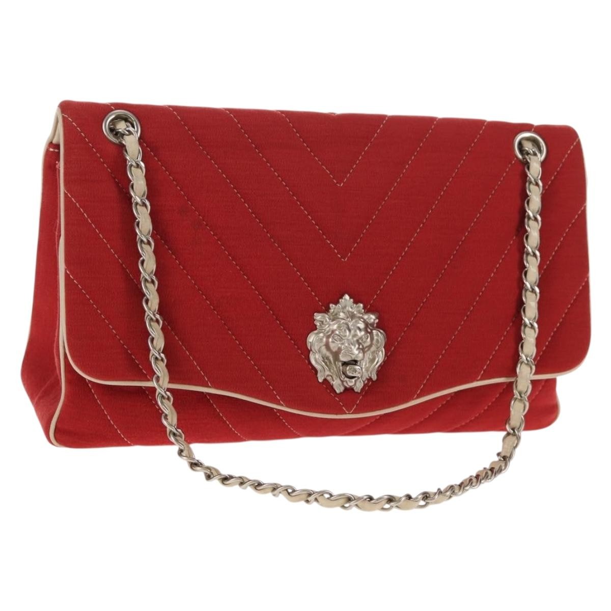 Chanel Leo Lion Flap Bag Chevron Jersey, RED, COTTON, Shoulder bag