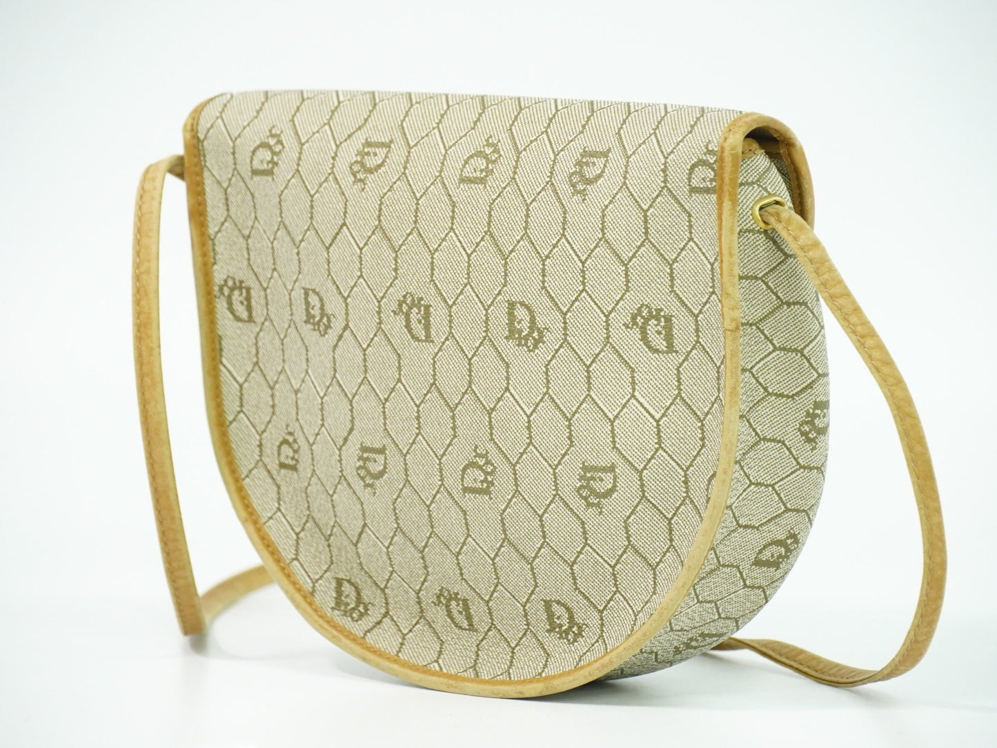 Christian Dior Vintage Honeycomb Shoulder Bag Canvas, BEIGE, CANVAS, Shoulder bag
